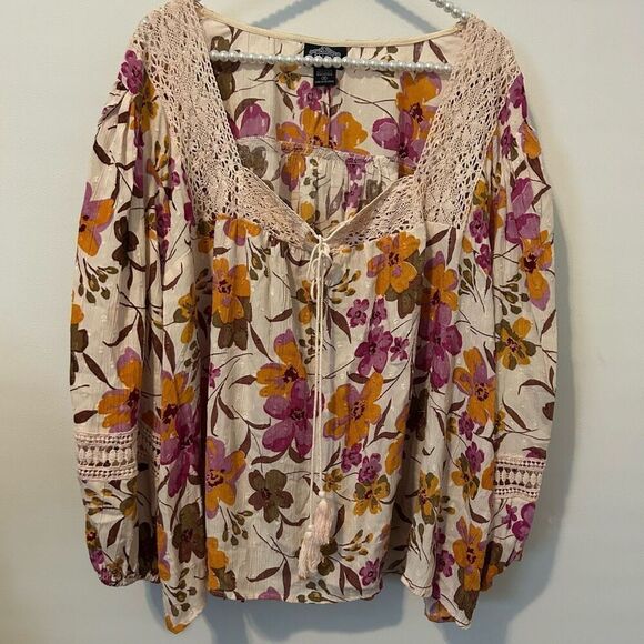 Angie top women’s 1X boho peasant crochet bloomcore lagenlook floral festival - Picture 1 of 10